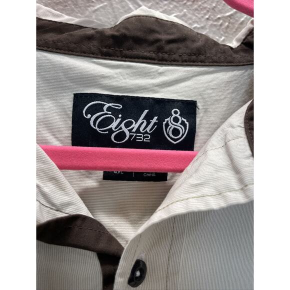 Eight 732 Mens Button Down Shirt Pinstripes Riders Runners Patch Utility Sz 4XL - Picture 5 of 6